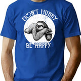 Vintage Sloth Pun-Don'T Hurry Be Happy Sloth T-Shirt for Men & Women, T-Shirts Graphic Tee - Blue