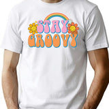 Vintage Stay Groovy Retro Hippie Funny T-Shirt for Men & Women, T-Shirts Graphic Tee - White