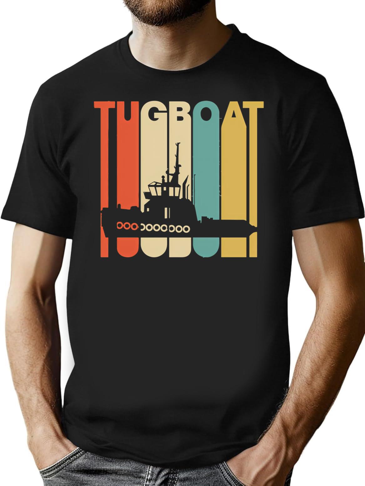 Vintage Style Tugboat Silhouette Shirt T-Shirt for Men & Women, T-Shirts Graphic Tee - Black
