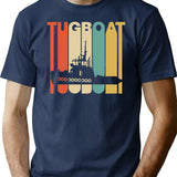 Vintage Style Tugboat Silhouette Shirt T-Shirt for Men & Women, T-Shirts Graphic Tee - Navy