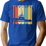 Vintage Style Tugboat Silhouette Shirt T-Shirt for Men & Women, T-Shirts Graphic Tee - Blue