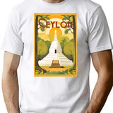 Vintage Travel Art Print Ancient White Buddhist Stupa Ceylon T-Shirt for Men & Women, T-Shirts Graphic Tee - White