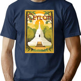 Vintage Travel Art Print Ancient White Buddhist Stupa Ceylon T-Shirt for Men & Women, T-Shirts Graphic Tee - Navy