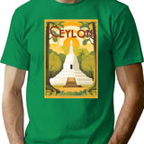 Vintage Travel Art Print Ancient White Buddhist Stupa Ceylon T-Shirt for Men & Women, T-Shirts Graphic Tee - Green