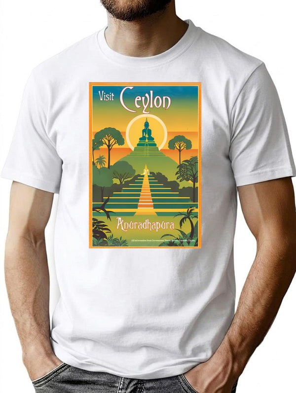 Vintage Travel Art Print Government Travel Bureau Colombo Ceylon Anuradhapura Stupa (200 Bc) T-Shirt for Men & Women, T-Shirts Graphic Tee - White