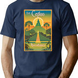 Vintage Travel Art Print Government Travel Bureau Colombo Ceylon Anuradhapura Stupa (200 Bc) T-Shirt for Men & Women, T-Shirts Graphic Tee - Navy