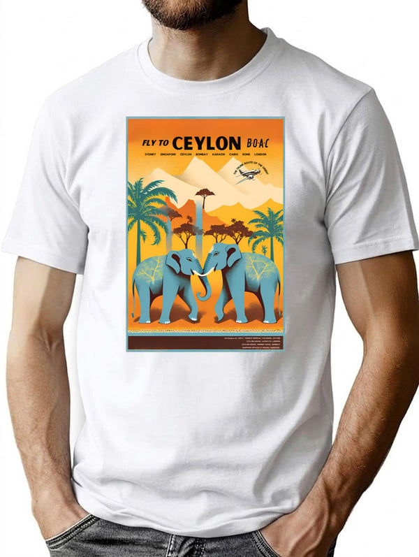 Vintage Travel Art Print The Trunk Route Of The Orient Fly To Ceylon With Boac T-Shirt for Men & Women, T-Shirts Graphic Tee - White
