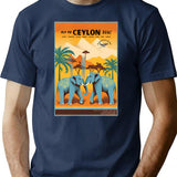 Vintage Travel Art Print The Trunk Route Of The Orient Fly To Ceylon With Boac T-Shirt for Men & Women, T-Shirts Graphic Tee - Navy