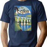 Vintage Travel Art Print Visit Ceylon The Blue Train Kandy To Ella T-Shirt for Men & Women, T-Shirts Graphic Tee - Navy
