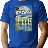 Vintage Travel Art Print Visit Ceylon The Blue Train Kandy To Ella T-Shirt for Men & Women, T-Shirts Graphic Tee - Blue