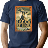 Vintage Travel Art Ta Prohm Temple At Angkor Cambodia T-Shirt for Men & Women, T-Shirts Graphic Tee - Navy