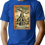 Vintage Travel Art Ta Prohm Temple At Angkor Cambodia T-Shirt for Men & Women, T-Shirts Graphic Tee - Blue