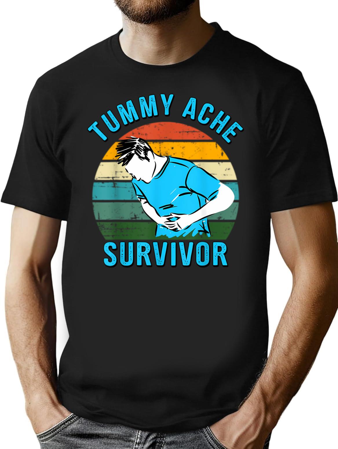 Vintage Tummy Ache Survivor T-Shirt for Men & Women, T-Shirts Graphic Tee - Black