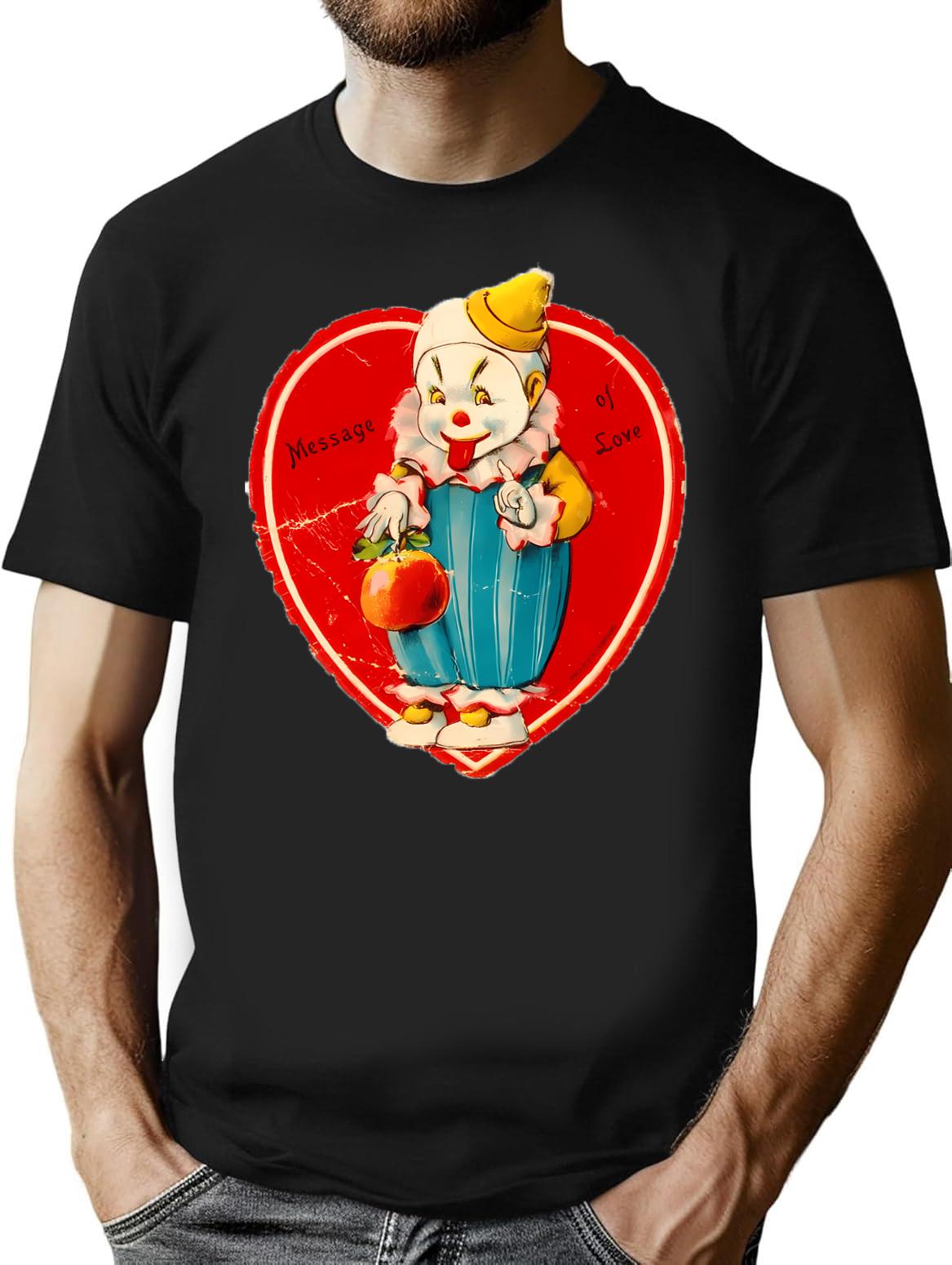 Vintage Valentine Evil Clown T-Shirt for Men & Women, T-Shirts Graphic Tee - Black