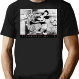 Vintage Voyage Steamboat Willie Tribute Sticker T-Shirt for Men & Women, T-Shirts Graphic Tee - Black