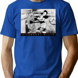 Vintage Voyage Steamboat Willie Tribute Sticker T-Shirt for Men & Women, T-Shirts Graphic Tee - Blue
