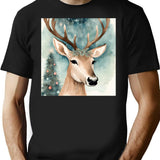 Vintage Watercolour Reindeer - Elegant Christmas Design T-Shirt for Men & Women, T-Shirts Graphic Tee - Black