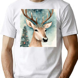 Vintage Watercolour Reindeer - Elegant Christmas Design T-Shirt for Men & Women, T-Shirts Graphic Tee - White