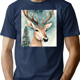 Vintage Watercolour Reindeer - Elegant Christmas Design T-Shirt for Men & Women, T-Shirts Graphic Tee - Navy