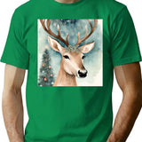 Vintage Watercolour Reindeer - Elegant Christmas Design T-Shirt for Men & Women, T-Shirts Graphic Tee - Green
