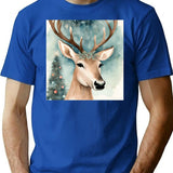 Vintage Watercolour Reindeer - Elegant Christmas Design T-Shirt for Men & Women, T-Shirts Graphic Tee - Blue