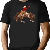 Vintage Western Rodeo Art Bronco Busting Cowboy T-Shirt for Men & Women, T-Shirts Graphic Tee - Black