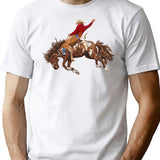Vintage Western Rodeo Art Bronco Busting Cowboy T-Shirt for Men & Women, T-Shirts Graphic Tee - White