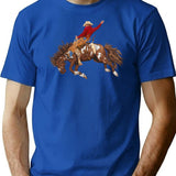 Vintage Western Rodeo Art Bronco Busting Cowboy T-Shirt for Men & Women, T-Shirts Graphic Tee - Blue