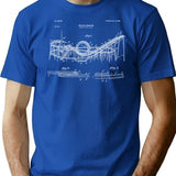 Vintage Wooden Roller Coaster Blueprint Shirt - Crazy Scary T-Shirt for Men & Women, T-Shirts Graphic Tee - Blue