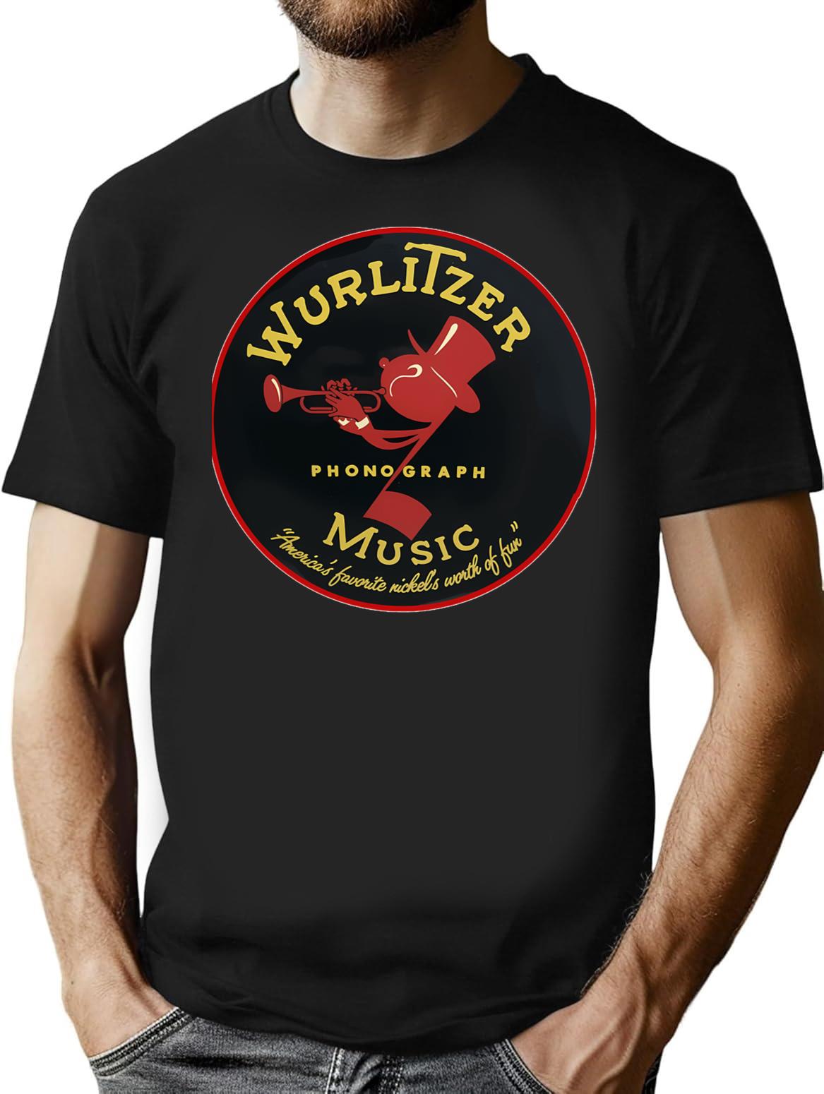 Vintage Wurlitzer Phonograph Music T-Shirt for Men & Women, T-Shirts Graphic Tee - Black