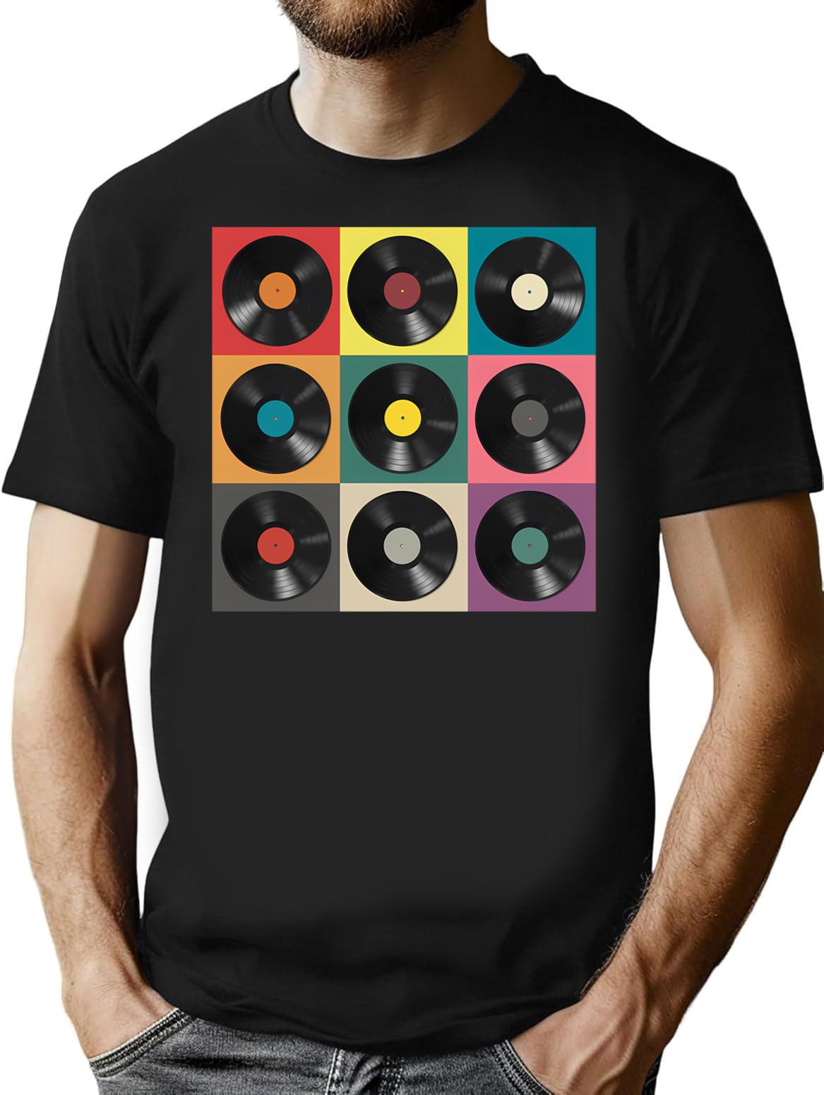 Vinyl Record T-Shirt for Men & Women, T-Shirts Graphic Tee - Black