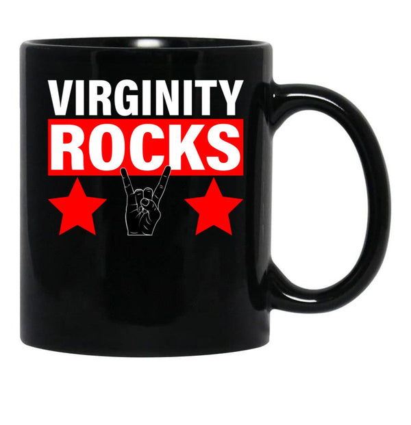 Virginity Rocks Hand Sign Black Coffee Mug, Gift Coffee Mug - Black