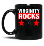 Virginity Rocks Hand Sign Black Coffee Mug, Gift Coffee Mug