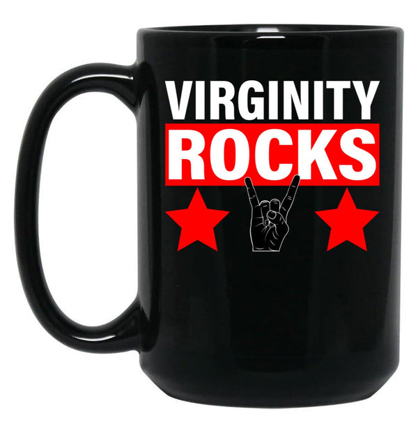 Virginity Rocks Hand Sign Black Coffee Mug, Gift Coffee Mug - Black