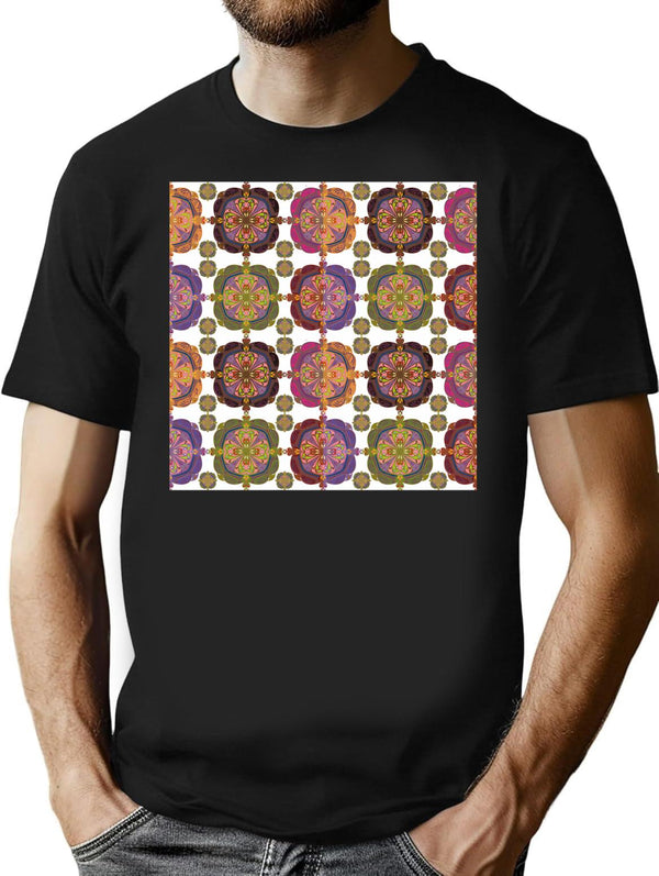 Vivid Mandala Symphony T-Shirt for Men & Women, T-Shirts Graphic Tee - Black