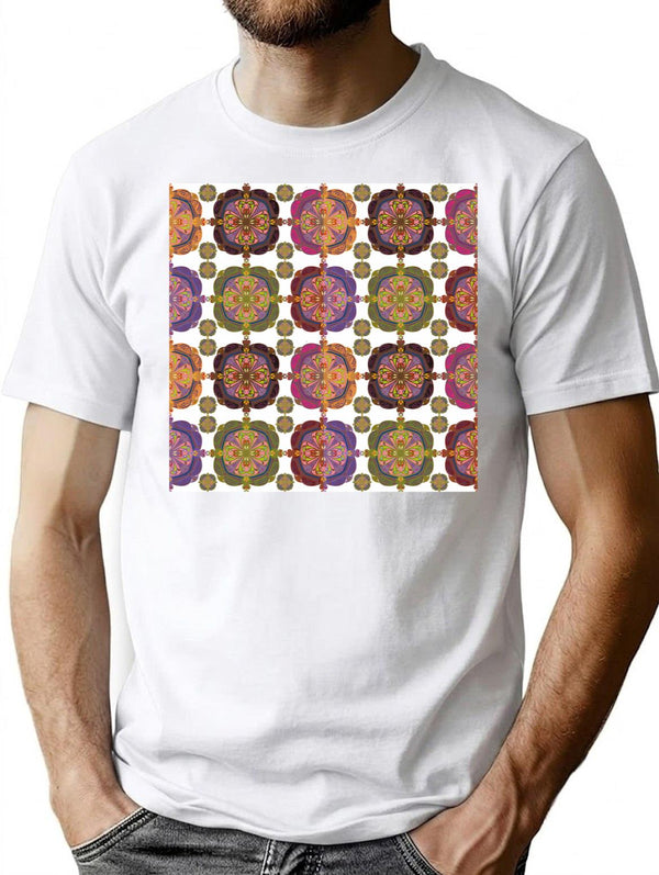 Vivid Mandala Symphony T-Shirt for Men & Women, T-Shirts Graphic Tee - White