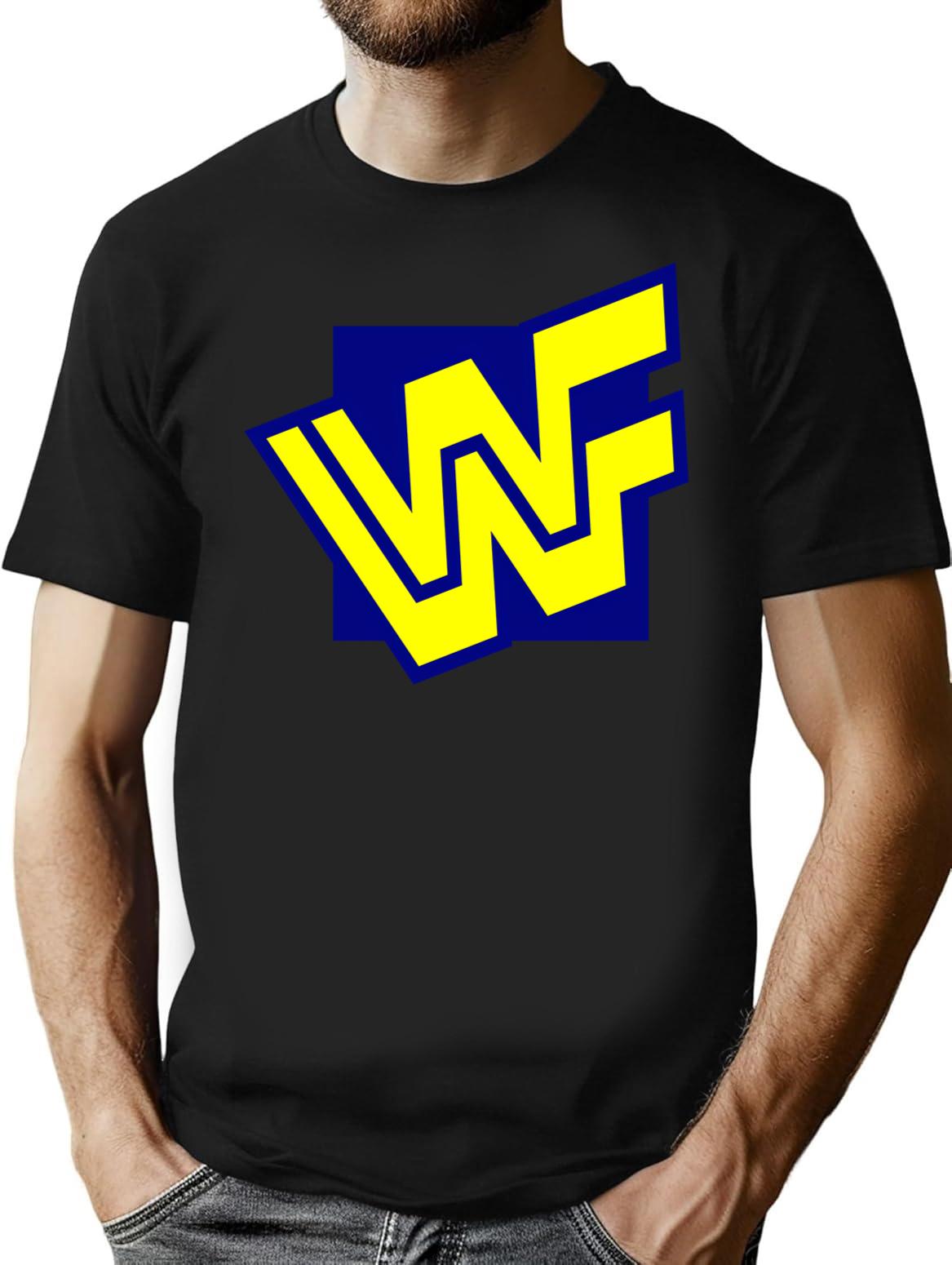 W.W.F. 90S Block Logo T-Shirt for Men & Women, T-Shirts Graphic Tee - Black