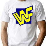 W.W.F. 90S Block Logo T-Shirt for Men & Women, T-Shirts Graphic Tee - White