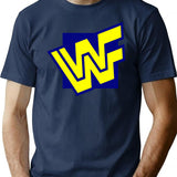 W.W.F. 90S Block Logo T-Shirt for Men & Women, T-Shirts Graphic Tee - Navy