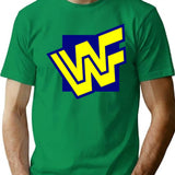 W.W.F. 90S Block Logo T-Shirt for Men & Women, T-Shirts Graphic Tee - Green