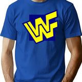 W.W.F. 90S Block Logo T-Shirt for Men & Women, T-Shirts Graphic Tee - Blue