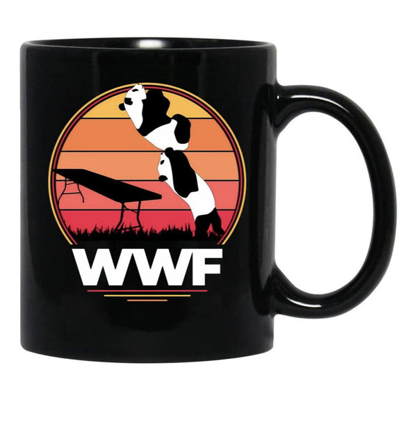 WWF Wrestling Pandas Black Coffee Mug, Gift Coffee Mug - Black