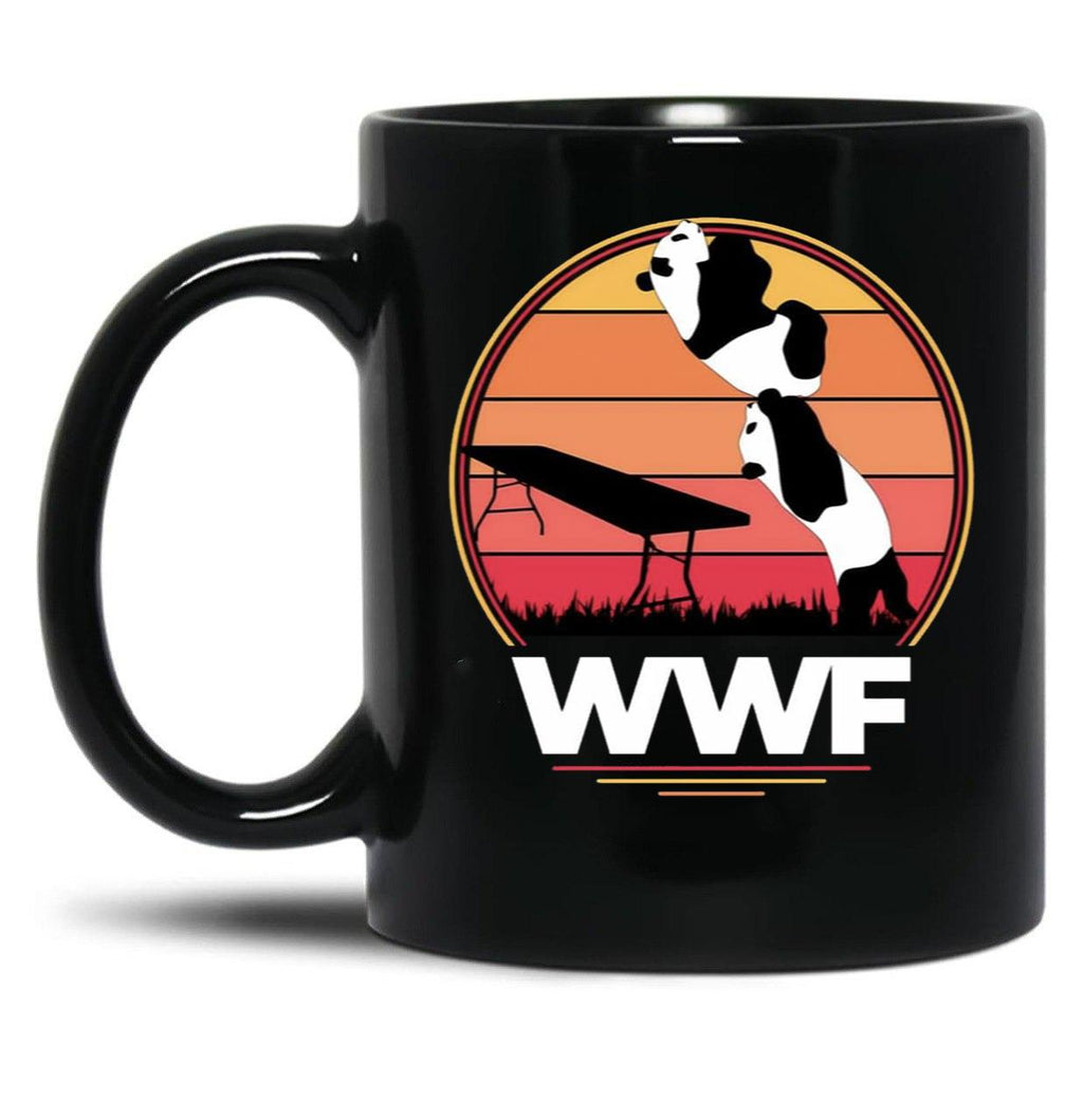 WWF Wrestling Pandas Black Coffee Mug, Gift Coffee Mug
