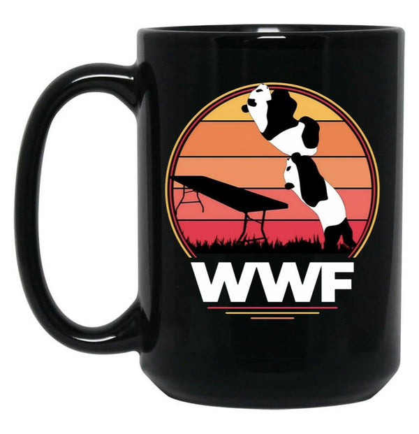 WWF Wrestling Pandas Black Coffee Mug, Gift Coffee Mug - Black