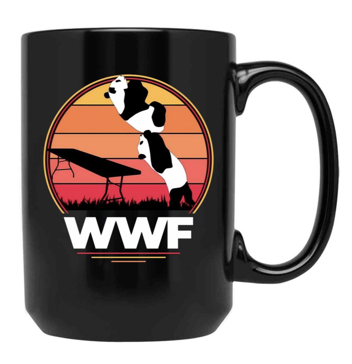 WWF Wrestling Pandas Black Coffee Mug, Gift Coffee Mug