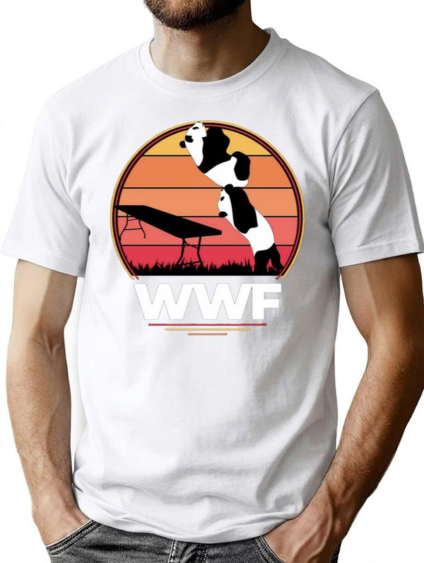WWF Wrestling Pandas Premium Heavyweight Cotton T-Shirt - White