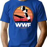 WWF Wrestling Pandas Premium Heavyweight Cotton T-Shirt - Blue