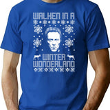 Walken In A Winter Wonderland Ugly Christmas Sweater T-Shirt for Men & Women, T-Shirts Graphic Tee - Blue