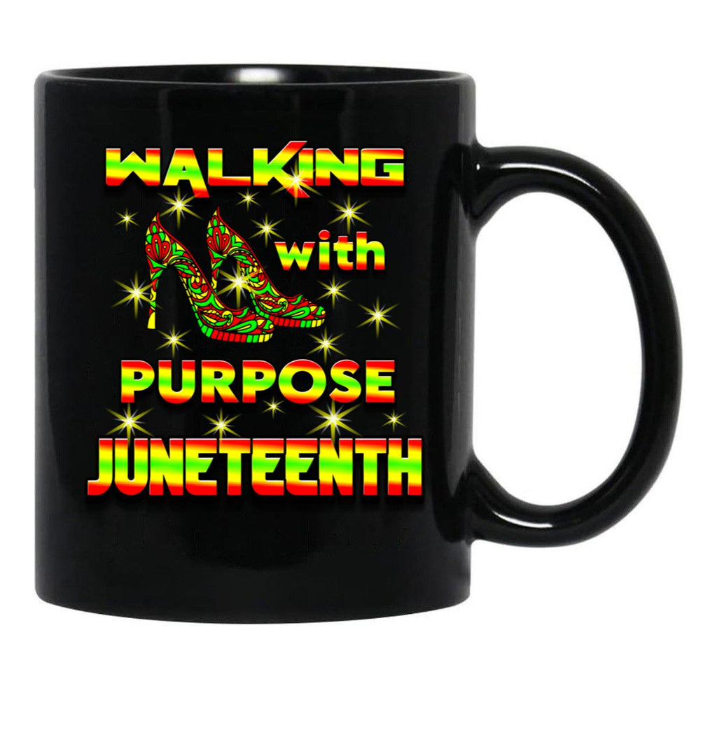 Walking With Purpose Black History Steppin' Into Juneteenth Black Coffee Mug - Black