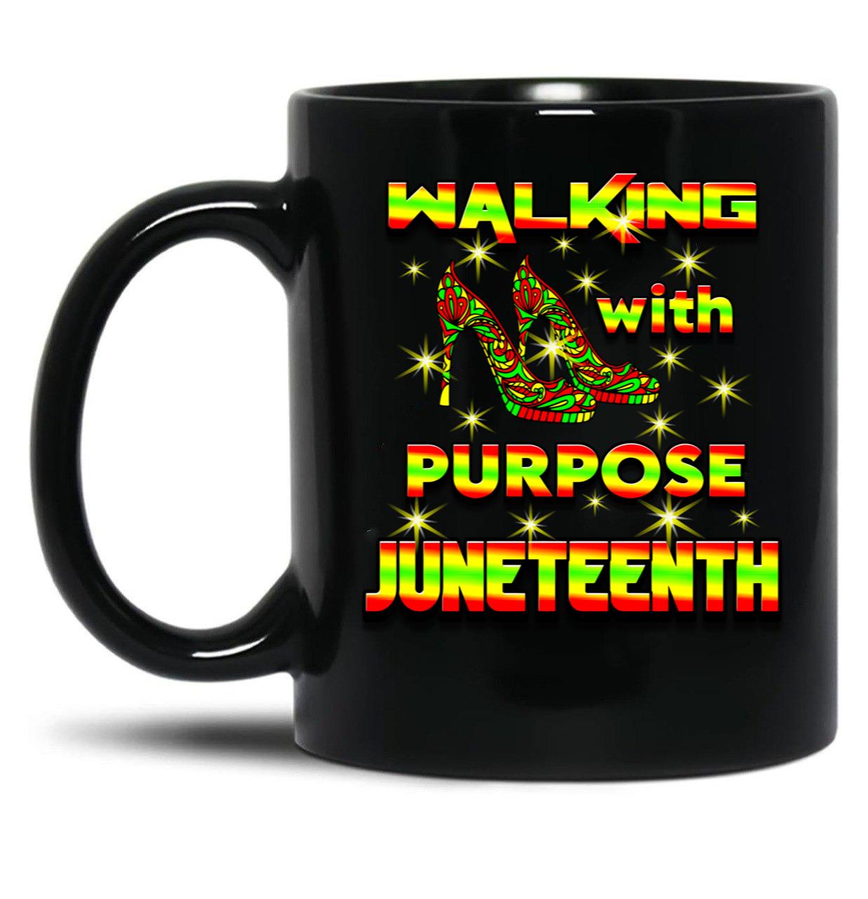 Walking With Purpose Black History Steppin' Into Juneteenth Black Coffee Mug